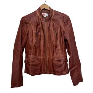 Bernardo Brown Faux Leather Motorcycle Jacket Small